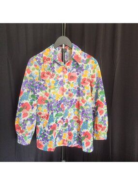 Vtg 70s NPC Fashions Floral Blouse Dagger Collar Button Up Retro Boho Chic